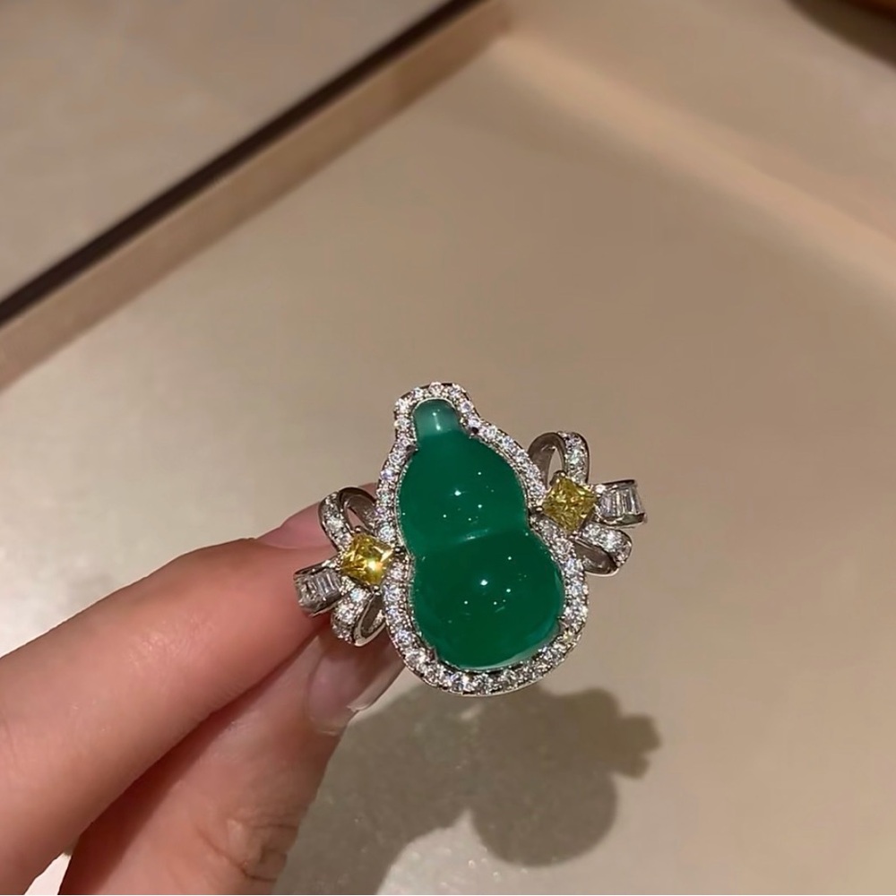 S925  Green chalcedony Women's Ring